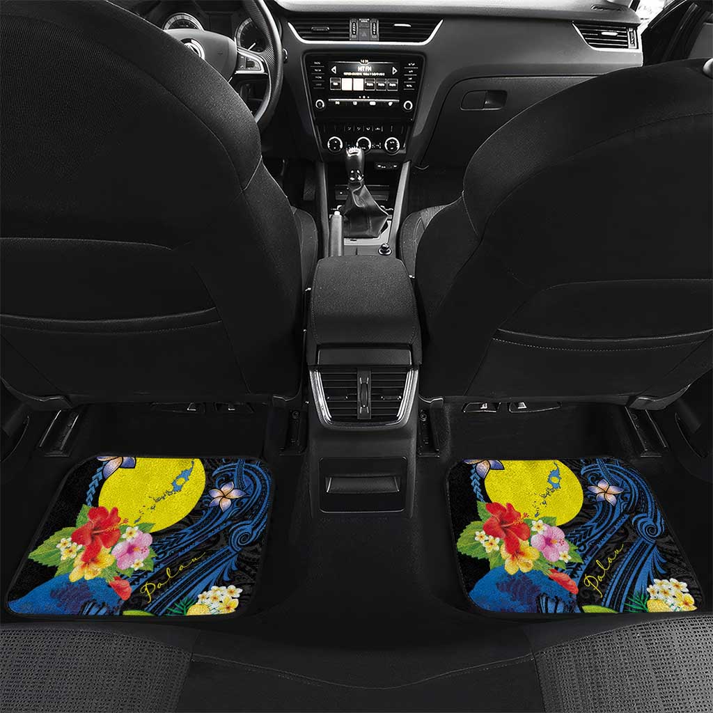 Palau Independence Day Car Mats Melanesian Tattoo with Hibiscus LT03 Set 2pcs - Back - Polynesian Pride