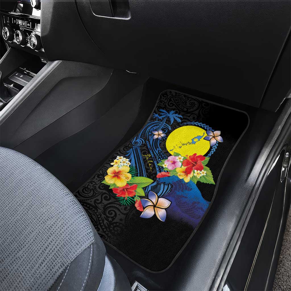 Palau Independence Day Car Mats Melanesian Tattoo with Hibiscus LT03 - Polynesian Pride