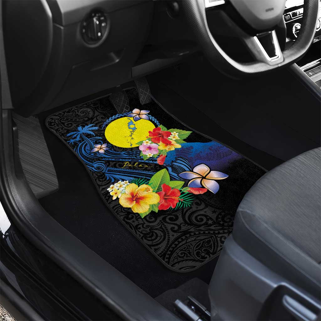 Palau Independence Day Car Mats Melanesian Tattoo with Hibiscus LT03 - Polynesian Pride