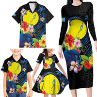 Palau Independence Day Family Matching Long Sleeve Bodycon Dress and Hawaiian Shirt Melanesian Tattoo with Hibiscus LT03 - Polynesian Pride