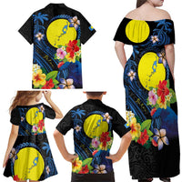 Palau Independence Day Family Matching Off Shoulder Maxi Dress and Hawaiian Shirt Melanesian Tattoo with Hibiscus LT03 - Polynesian Pride