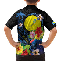 Palau Independence Day Family Matching Off Shoulder Short Dress and Hawaiian Shirt Melanesian Tattoo with Hibiscus LT03 - Polynesian Pride