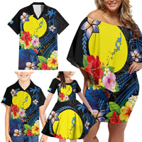 Palau Independence Day Family Matching Off Shoulder Short Dress and Hawaiian Shirt Melanesian Tattoo with Hibiscus LT03 - Polynesian Pride