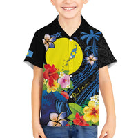 Palau Independence Day Family Matching Tank Maxi Dress and Hawaiian Shirt Melanesian Tattoo with Hibiscus LT03 Son's Shirt - Polynesian Pride