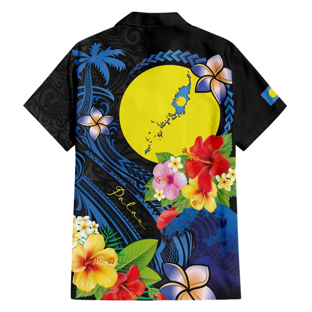 Palau Independence Day Hawaiian Shirt Melanesian Tattoo with Hibiscus