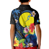 Palau Independence Day Kid Polo Shirt Melanesian Tattoo with Hibiscus LT03 - Polynesian Pride