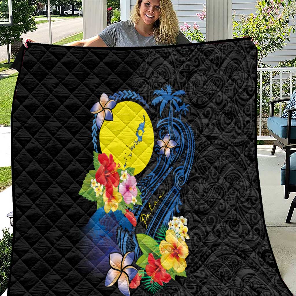 Palau Independence Day Quilt Melanesian Tattoo with Hibiscus LT03 Super King 230cm x 260cm - Polynesian Pride
