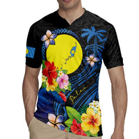 Palau Independence Day Rugby Jersey Melanesian Tattoo with Hibiscus LT03 - Polynesian Pride
