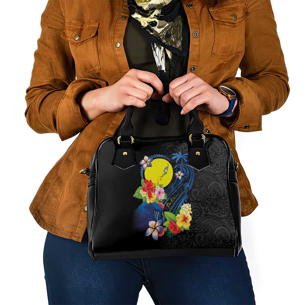 Palau Independence Day Shoulder Handbag Melanesian Tattoo with Hibiscus