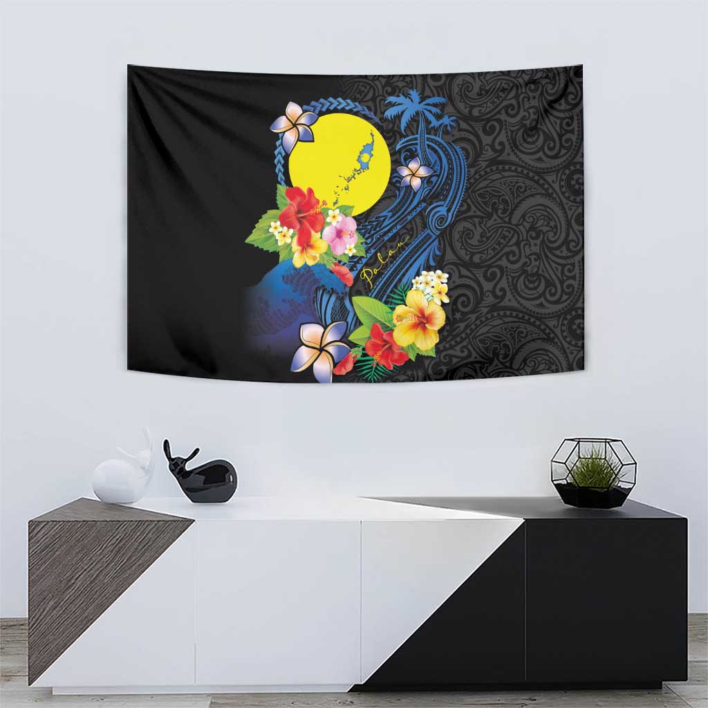 Palau Independence Day Tapestry Melanesian Tattoo with Hibiscus