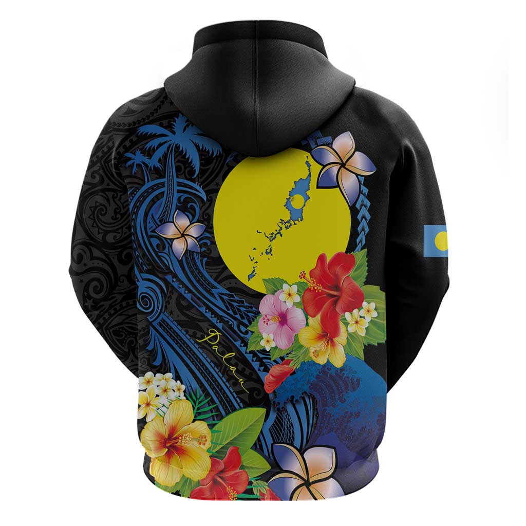 Palau Independence Day Zip Hoodie Melanesian Tattoo with Hibiscus LT03 - Polynesian Pride