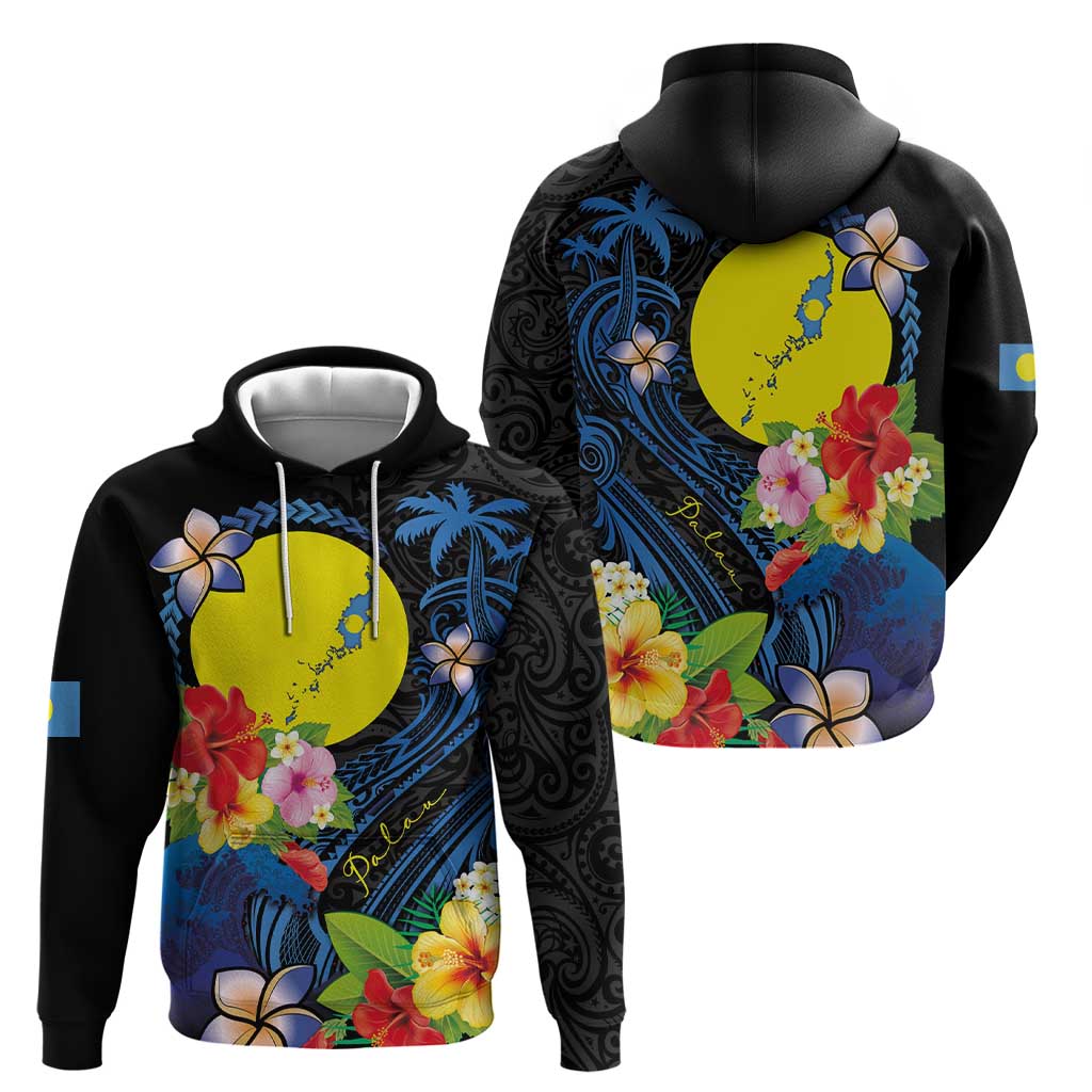 Palau Independence Day Zip Hoodie Melanesian Tattoo with Hibiscus LT03 - Polynesian Pride