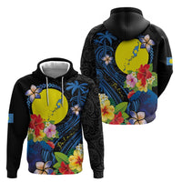 Palau Independence Day Zip Hoodie Melanesian Tattoo with Hibiscus LT03 - Polynesian Pride