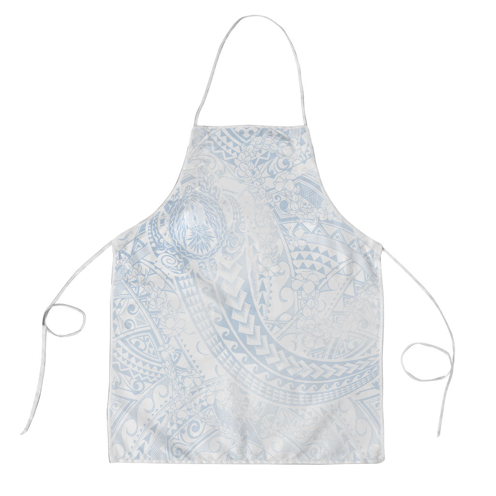 Hawaiian Turtles and Leis Apron Tribal Kakau Pattern Airy White Blue Cloud Vibe