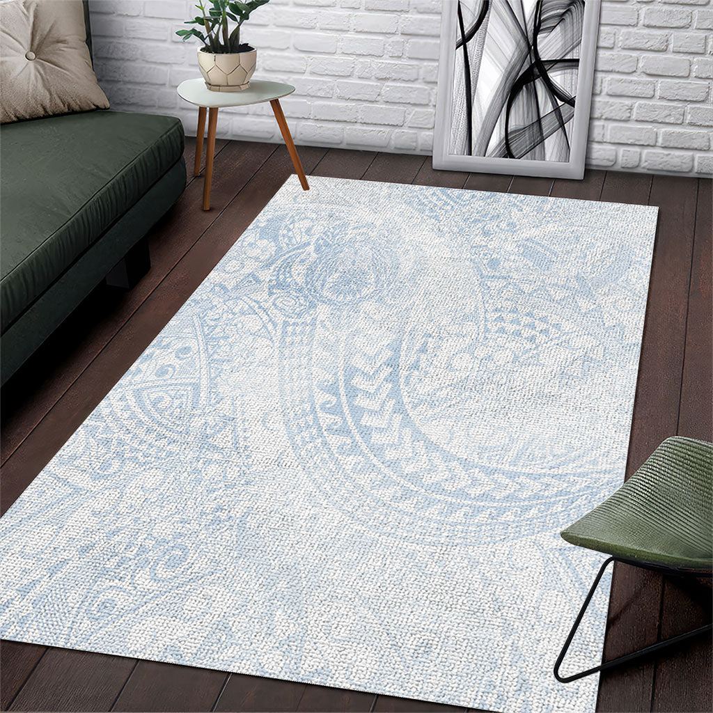 Hawaiian Turtles and Leis Area Rug Tribal Kakau Pattern Airy White Blue Cloud Vibe