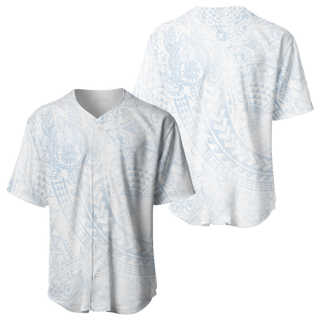 Hawaiian Turtles and Leis Baseball Jersey Tribal Kakau Pattern Airy White Blue Cloud Vibe