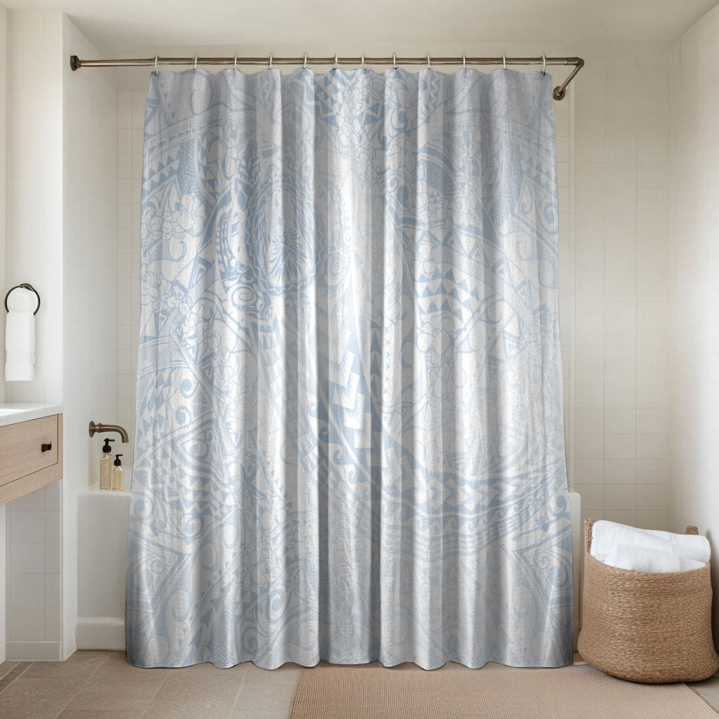 Hawaiian Turtles and Leis Bathroom Set Tribal Kakau Pattern Airy White Blue Cloud Vibe