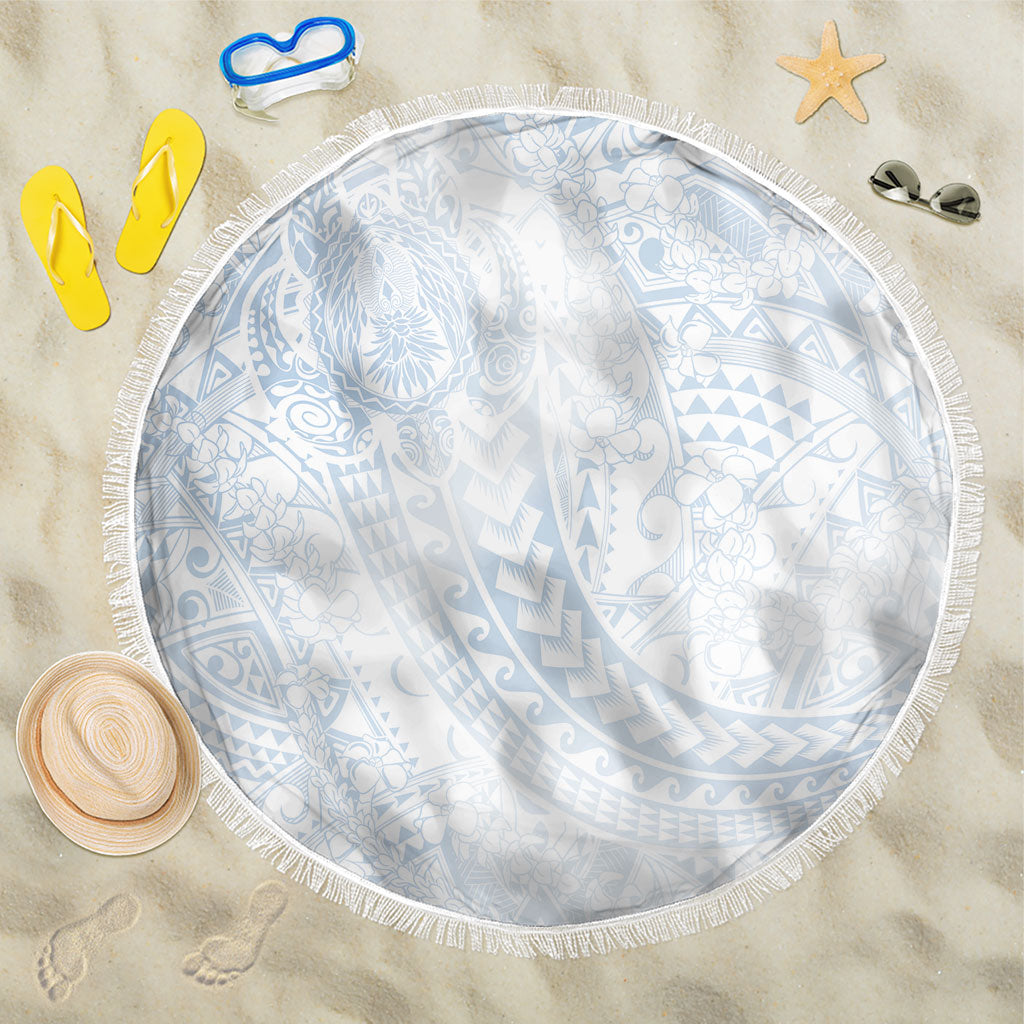 Hawaiian Turtles and Leis Beach Blanket Tribal Kakau Pattern Airy White Blue Cloud Vibe LT03 One Size 150cm White - Polynesian Pride