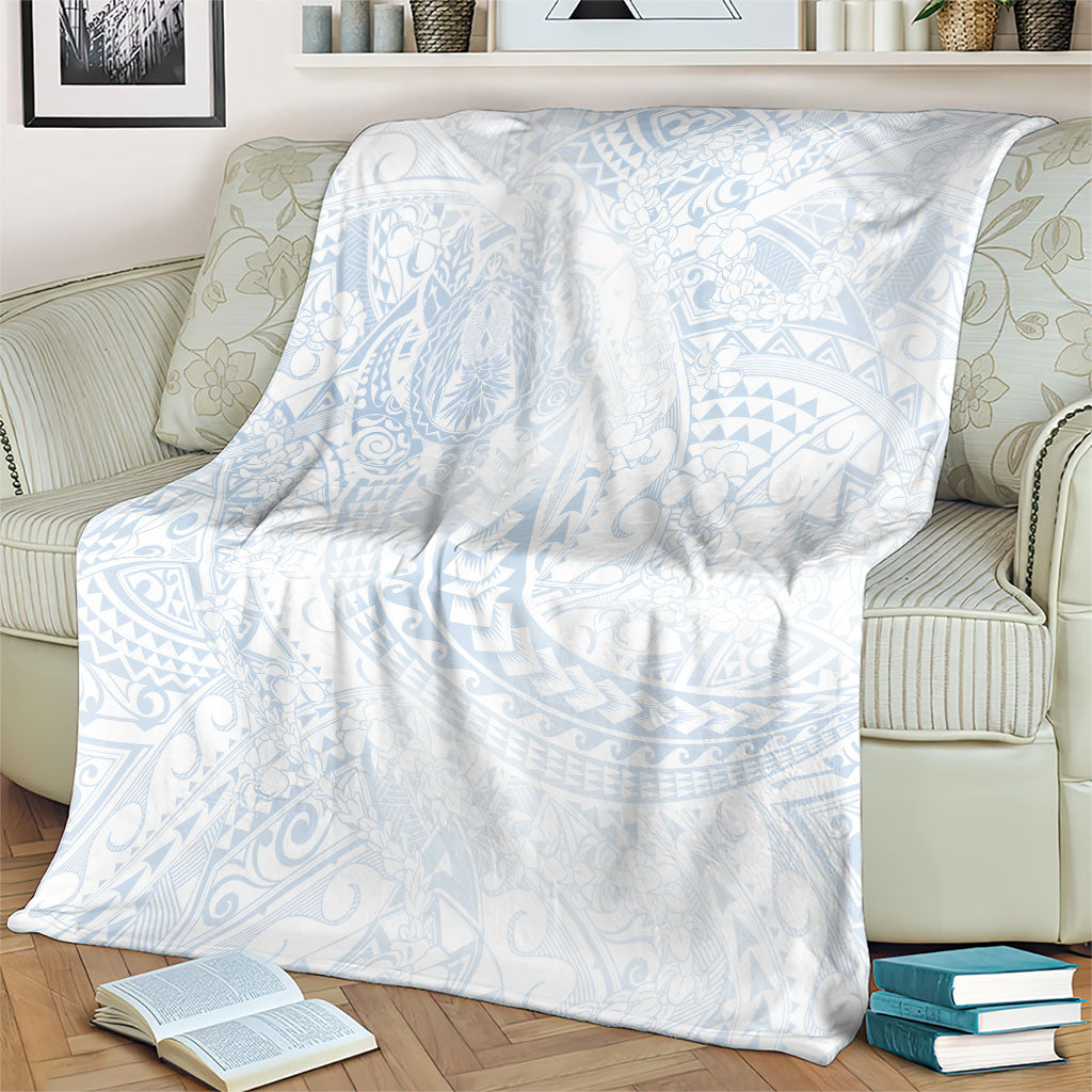 Hawaiian Turtles and Leis Blanket Tribal Kakau Pattern Airy White Blue Cloud Vibe