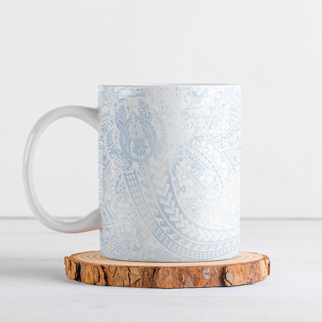 Hawaiian Turtles and Leis Ceramic Mug Tribal Kakau Pattern Airy White Blue Cloud Vibe LT03 White - Polynesian Pride