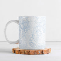Hawaiian Turtles and Leis Ceramic Mug Tribal Kakau Pattern Airy White Blue Cloud Vibe
