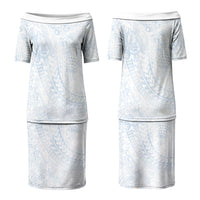 Hawaiian Turtles and Leis Couples Matching Puletasi and Long Sleeve Button Shirt Tribal Kakau Pattern Airy White Blue Cloud Vibe LT03 - Polynesian Pride