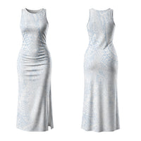 Hawaiian Turtles and Leis Couples Matching Tank Maxi Dress and Hawaiian Shirt Tribal Kakau Pattern Airy White Blue Cloud Vibe LT03 - Polynesian Pride