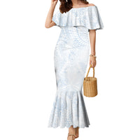 Hawaiian Turtles and Leis Family Matching Mermaid Dress and Hawaiian Shirt Tribal Kakau Pattern Airy White Blue Cloud Vibe