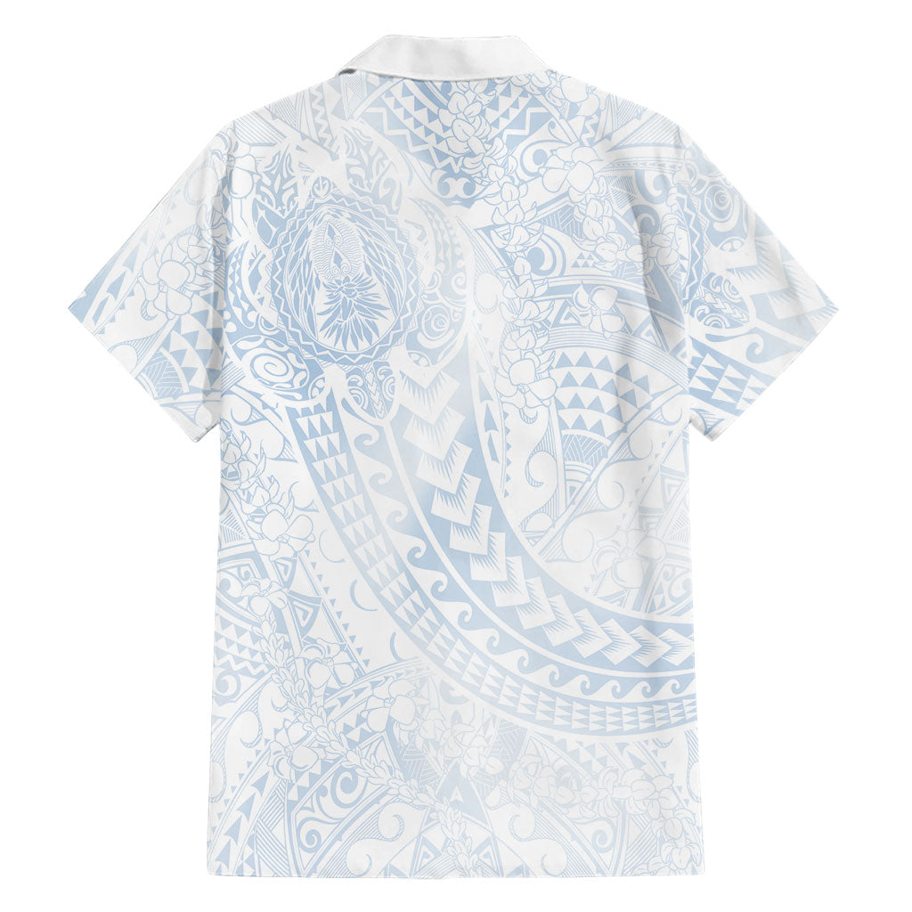 Hawaiian Turtles and Leis Family Matching Off The Shoulder Long Sleeve Dress and Hawaiian Shirt Tribal Kakau Pattern Airy White Blue Cloud Vibe