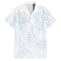 Hawaiian Turtles and Leis Family Matching Off Shoulder Maxi Dress and Hawaiian Shirt Tribal Kakau Pattern Airy White Blue Cloud Vibe