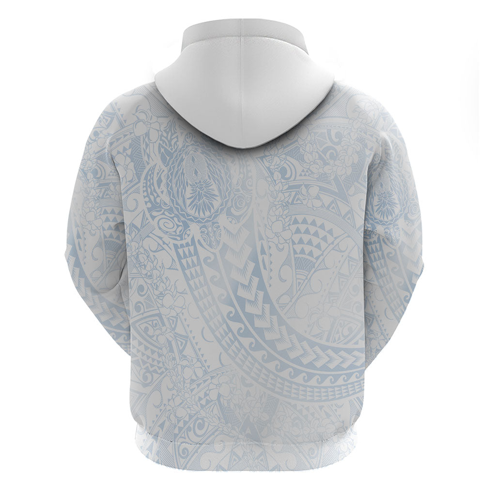 Hawaiian Turtles and Leis Hoodie Tribal Kakau Pattern Airy White Blue Cloud Vibe