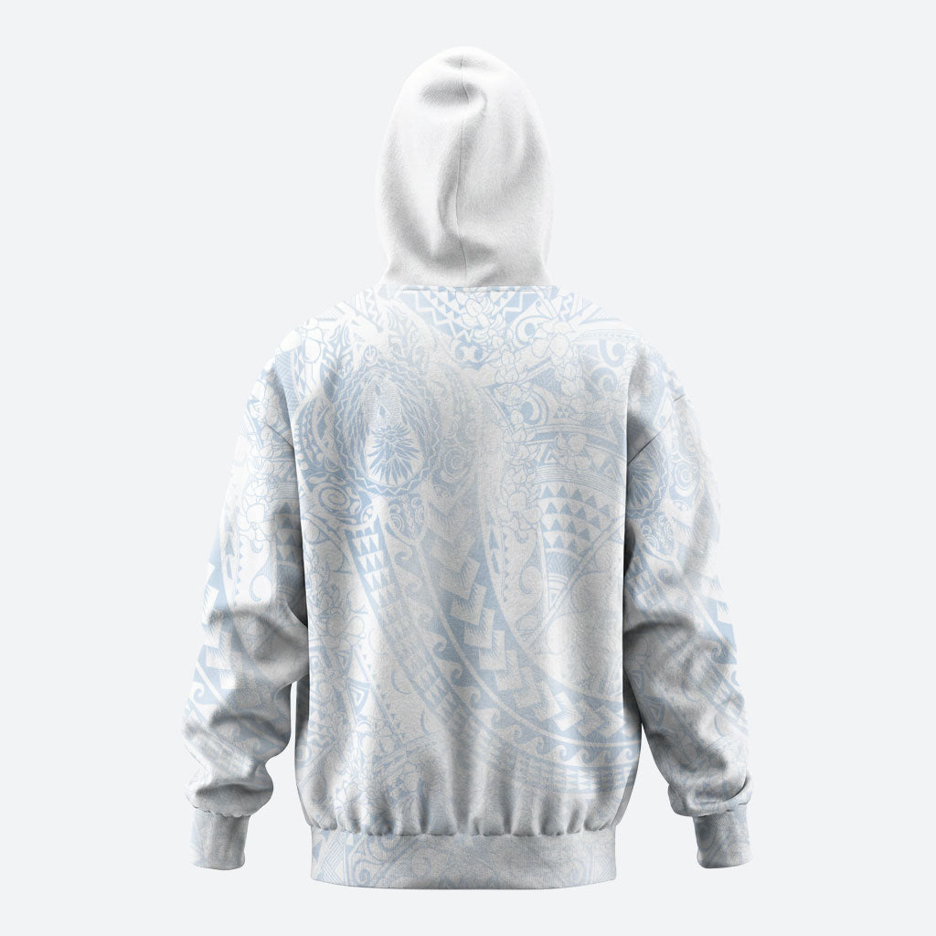 Hawaiian Turtles and Leis Hoodie Tribal Kakau Pattern Airy White Blue Cloud Vibe