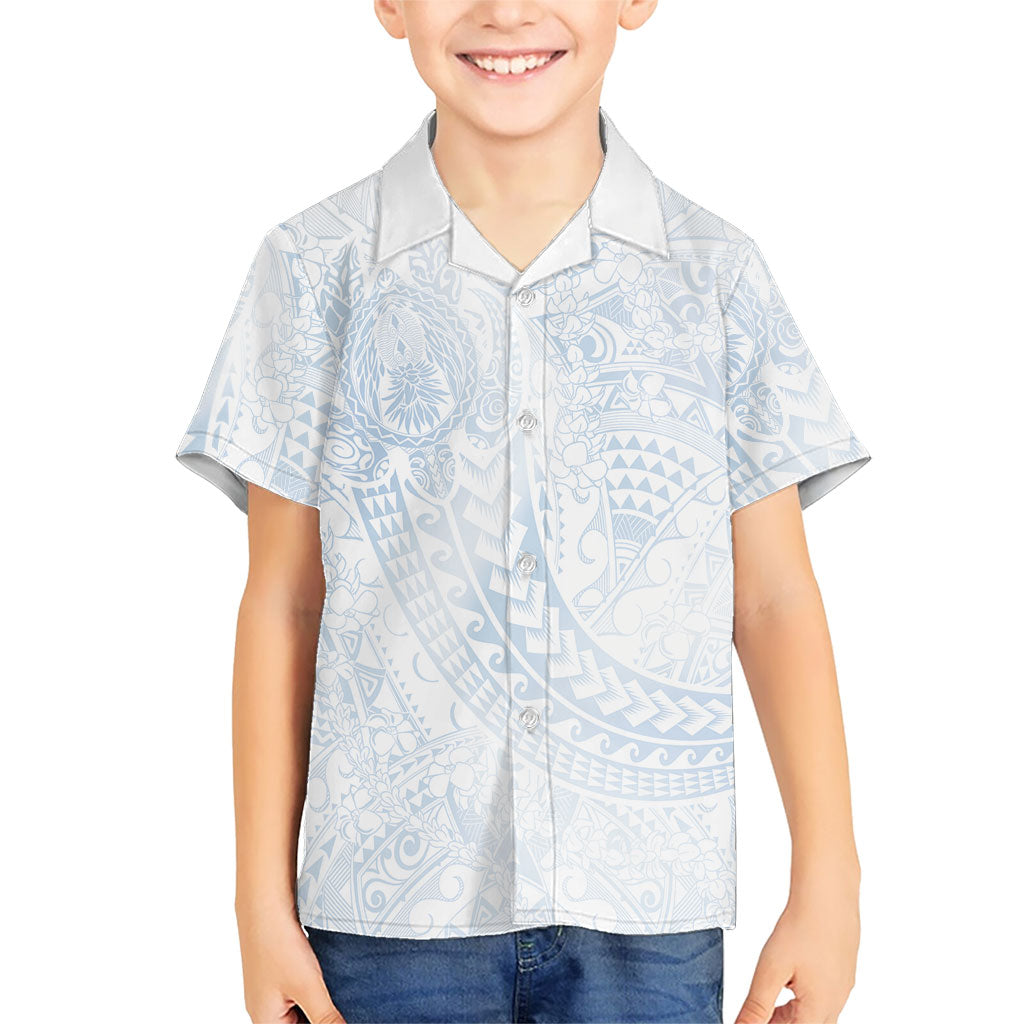 Hawaiian Turtles and Leis Kid Hawaiian Shirt Tribal Kakau Pattern Airy White Blue Cloud Vibe LT03 Kid White - Polynesian Pride