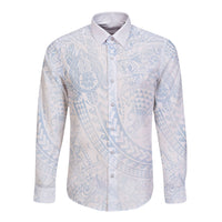 Hawaiian Turtles and Leis Long Sleeve Button Shirt Tribal Kakau Pattern Airy White Blue Cloud Vibe