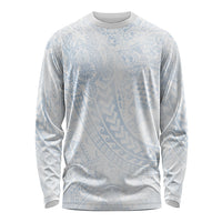Hawaiian Turtles and Leis Long Sleeve Shirt Tribal Kakau Pattern Airy White Blue Cloud Vibe