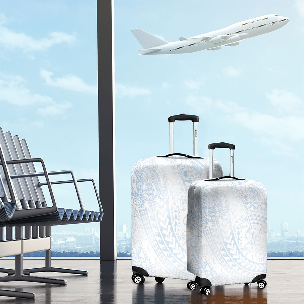 Hawaiian Turtles and Leis Luggage Cover Tribal Kakau Pattern Airy White Blue Cloud Vibe