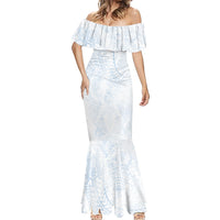 Hawaiian Turtles and Leis Mermaid Dress Tribal Kakau Pattern Airy White Blue Cloud Vibe