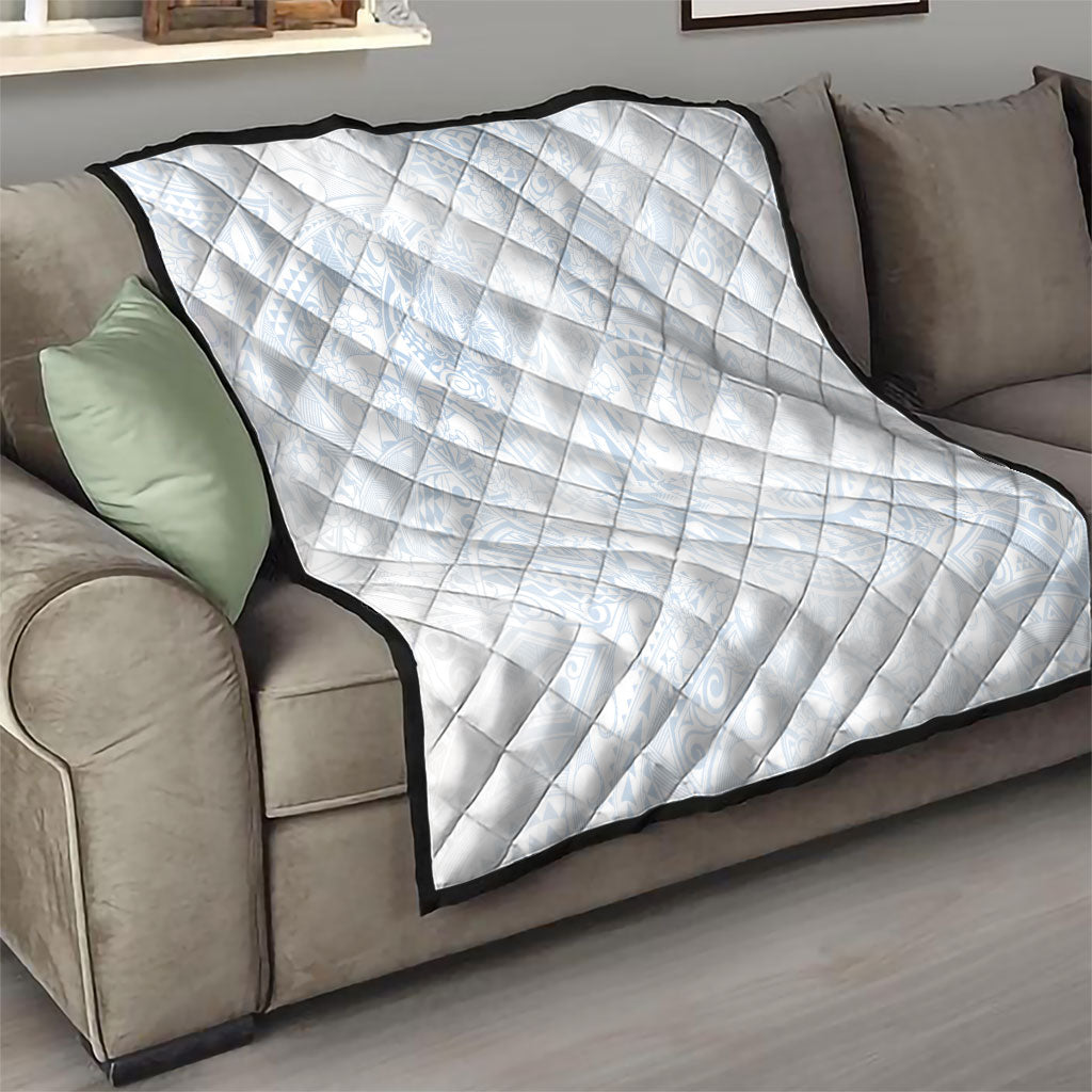 Hawaiian Turtles and Leis Quilt Tribal Kakau Pattern Airy White Blue Cloud Vibe