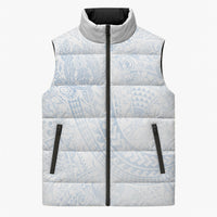 Hawaiian Turtles and Leis Sleeveless Puffer Jacket Tribal Kakau Pattern Airy White Blue Cloud Vibe