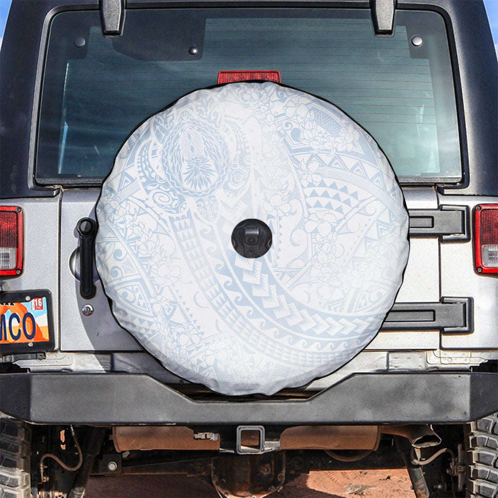 Hawaiian Turtles and Leis Spare Tire Cover Tribal Kakau Pattern Airy White Blue Cloud Vibe