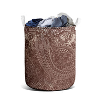Hawaiian Turtles and Leis Laundry Basket Tribal Kakau Pattern Mocha Mousse Color
