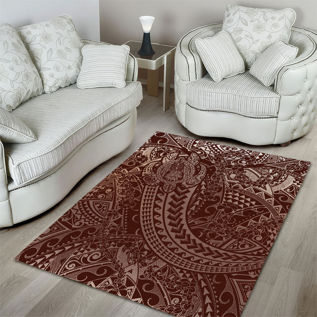 Hawaiian Turtles and Leis Area Rug Tribal Kakau Pattern Mocha Mousse Color