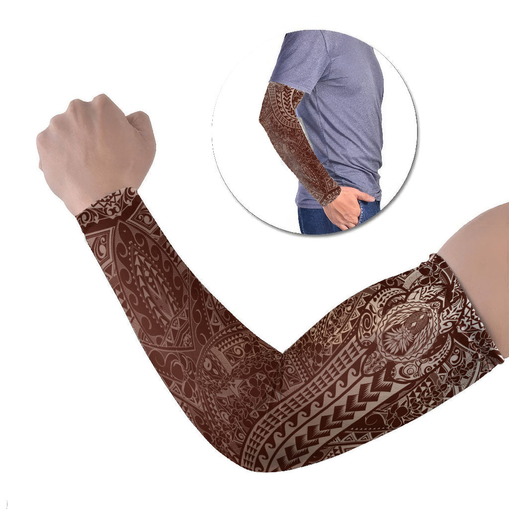 Hawaiian Turtles and Leis Arm Sleeves Tribal Kakau Pattern Mocha Mousse Color