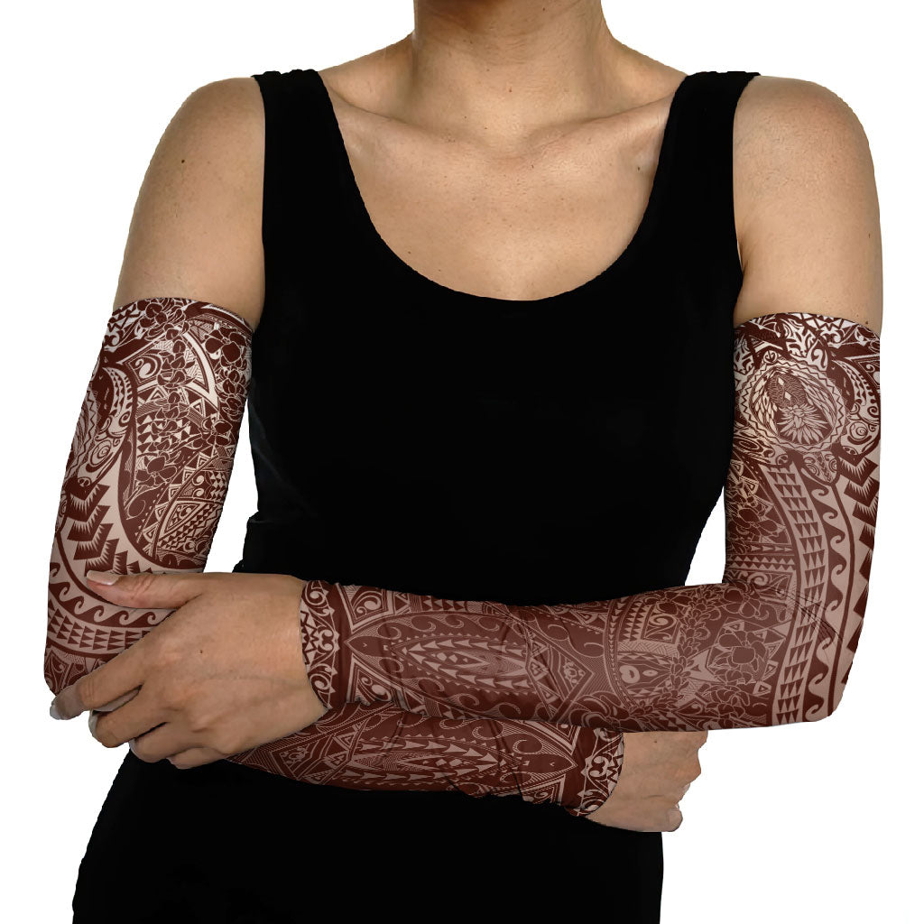 Hawaiian Turtles and Leis Arm Sleeves Tribal Kakau Pattern Mocha Mousse Color
