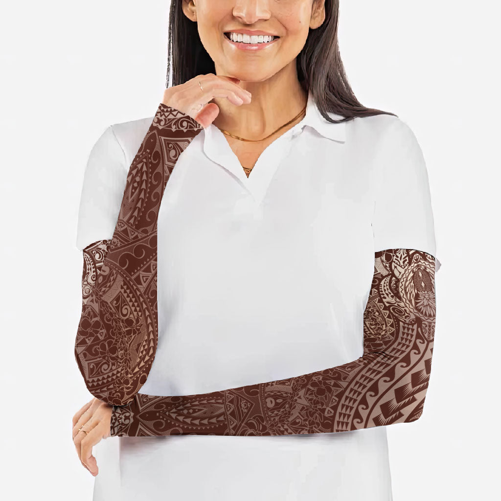 Hawaiian Turtles and Leis Arm Sleeves Tribal Kakau Pattern Mocha Mousse Color