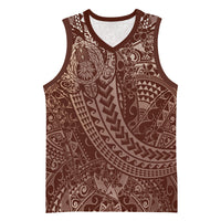Hawaiian Turtles and Leis Basketball Jersey Tribal Kakau Pattern Mocha Mousse Color