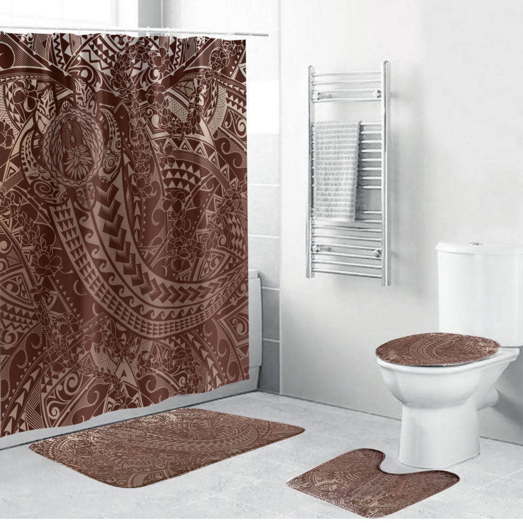 Hawaiian Turtles and Leis Bathroom Set Tribal Kakau Pattern Mocha Mousse Color