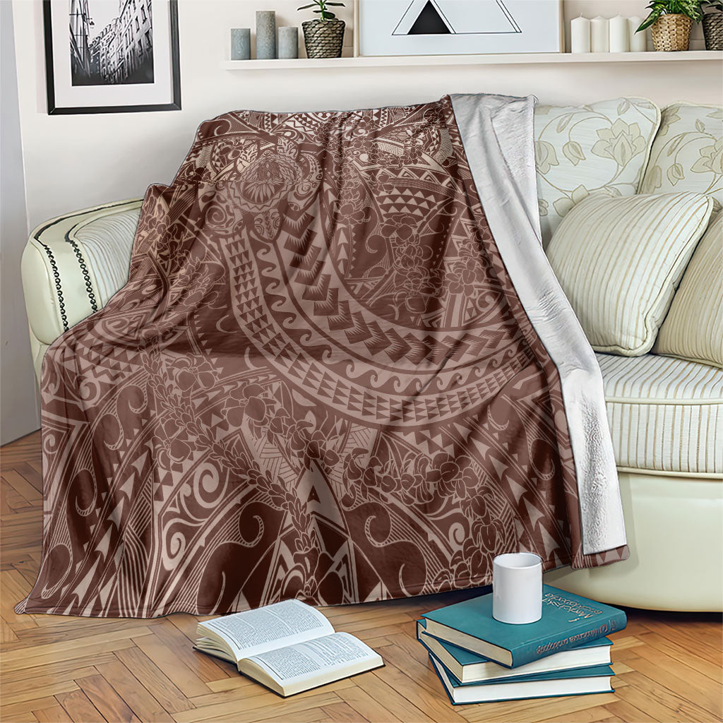 Hawaiian Turtles and Leis Blanket Tribal Kakau Pattern Mocha Mousse Color