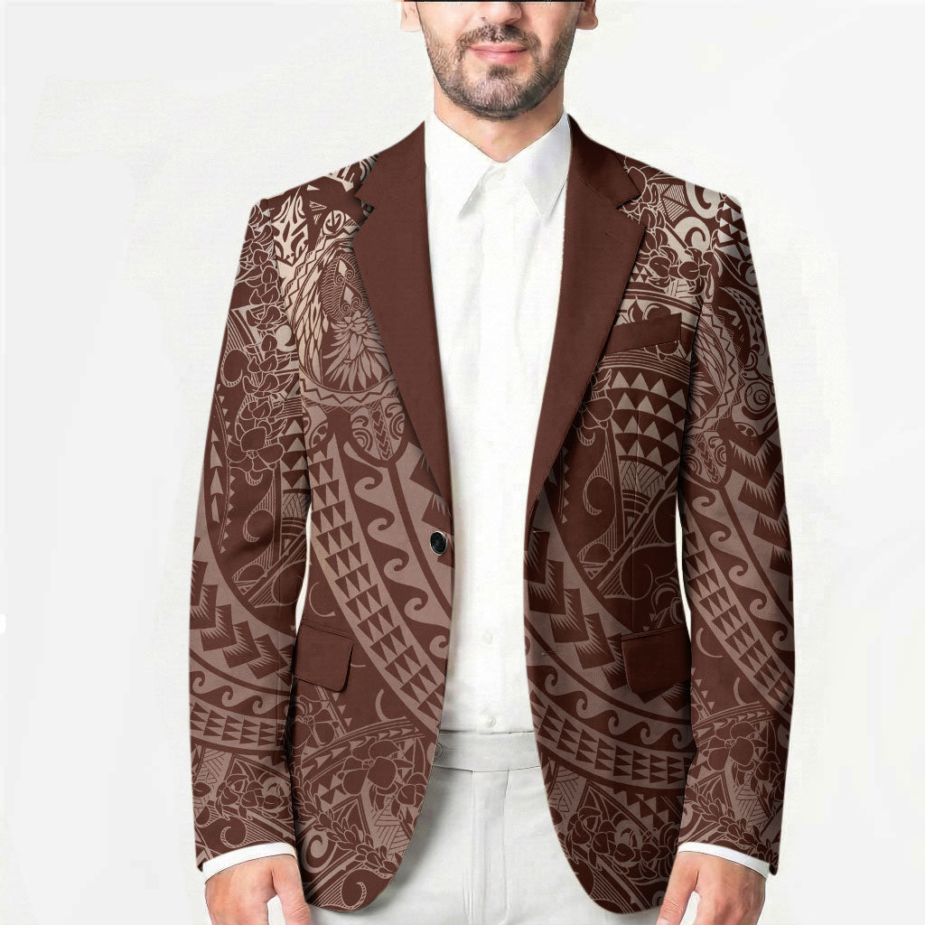 Hawaiian Turtles and Leis Blazer Tribal Kakau Pattern Mocha Mousse Color
