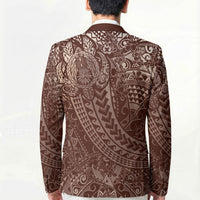 Hawaiian Turtles and Leis Blazer Tribal Kakau Pattern Mocha Mousse Color